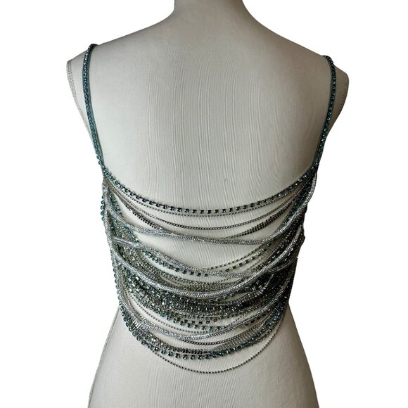 h:ours Milana Rhinestone Top in Multi Mint Medium New Womens Chain Rope Tank - Picture 7 of 11